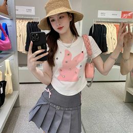 T-Shirt Harajuku Fashion Rhinestone O-Neck 2023 Grunge Summer Ultra Thin Cut Top Women's Short Sleeve Y2k Aesthetic T-shirt P230603