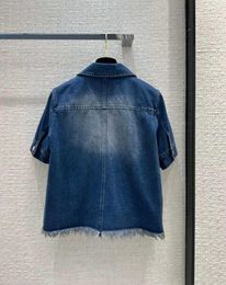 Women's T Shirts 2023 Fashion Good Quality Heavy Craft Vintage Denim Short Sleeve Jacket Skirt