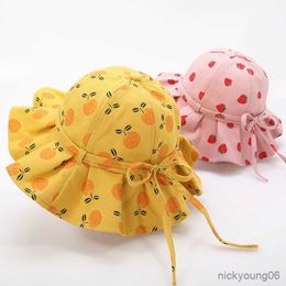 Hair Accessories Summer Baby Bucket Hat Flower Fruit Print Bowknot Kids Girls Sun Hats Outdoor Infant Beach Cap