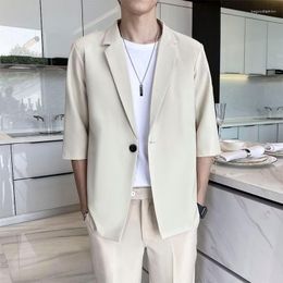 Men's Suits Summer Short Sleeve Blazer Men Slim Fit Fashion Social Mens Dress Jacket Korean Casual Suit Office Formal