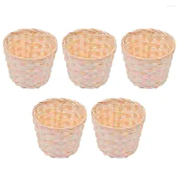 Dinnerware Sets Woven Flower Basket Bread Bamboo Storage Fruit Container Snack Wood Crafts Kids