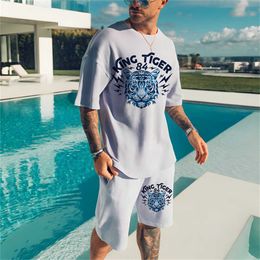 Tracksuits Men's summer short sleeved T-shirt set fashion 2-piece street clothing 3D animal print beach shorts oversized sportswear P230603