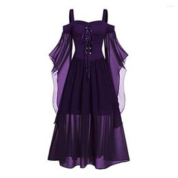 Casual Dresses Halloween Witch Cosplay Costumes Gothic Off Shoulder Lace-up Vestidos Bandage Sheer A-line Long Party Dress For Women VD3898