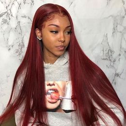 Peruvian Straight Hair Lace Front Wig Human Hair Wigs 99J Burgundy Pre-Plucked 13x4 Colored Lace Frontal red Hair Wigs for Women