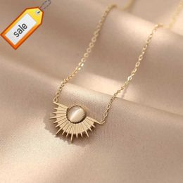 Ins Popular 14K Gold Plated White Cat Eye Sun Shape Opal Pendant Stainless Steel Necklace For Party