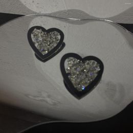 Stud Earrings Fashion Black Heart Big For Women Large Size Exaggerated Temperament Love Crystal Jewelry