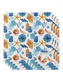 Table Napkin 4pcs Ocean Jellyfish Starfish Tropical Leaves Square 50cm Wedding Decoration Cloth Kitchen Serving Napkins