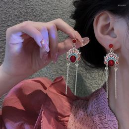 Dangle Earrings Vintage Peking Opera Mask For Women Chinese Ethnic Tassel Pearl Crystal Earring Party Fashion Jewellery Accessories