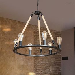 Pendant Lamps American Rural Iron Art Retro Pendent Lamp Industrial Style Creative Restaurant Kitchen Internet Cafe 6 Heads Rope