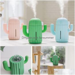 Usb Gadgets Portable Mini Cactus Shape Cartoon Air Humidifier Essential Oil Diffuser Cacti Aroma With Night Light For Home Bedroom D Dhjpw