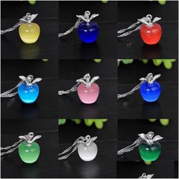 Pendant Necklaces 925 Sier Plated White Gold Cat Eye Apple Necklace Female Clavicle Chain Crystal Jewellery Accessories Drop Delivery P Dhbpi