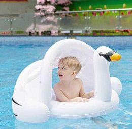 Ins baby inflatable flamingo swan seat ring with sunshade floating baby water beach toy kids swimming floats mattress tubes