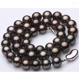 Chains HUGE 18"11-12MM NATURAL Freshwater Genuine Black Round Pearl Necklace 925silver