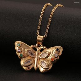 Pendant Necklaces CottvoCute Cubic Zirconia Insect Gold Plated Butterfly For Women Girls Clavicle Chain Bohemian Jewellery