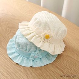 Hair Accessories Sweet Baby Summer Hat Solid Colour Flower Kids Bucket Hats For Girls Sun Cap