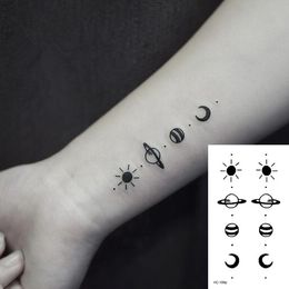 Tattoos 1 PC Geometric Planet Fashion Women Temporary Tattoo Sticker Black Roses Design Flower Arm Body Art Large Fake Tattoo Sticker