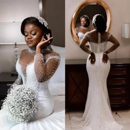 2023 Gorgeous Mermaid Wedding Dresses Elegant Long Sleeves Appliqued Lace Bride Dress Illusion Wedding Gowns Vestidos De Novia GB12359