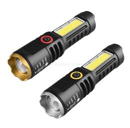 High Power COB Flashlights telescopic zoomable Torch Outdoor Camping lamp Lighting ABS Material Torch Powerful LED USB Rechargeable lantern