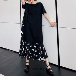 Dress Large Size 6xl 150kg Summer Long Dress Women Holiday Black Dress Short Sleeve O Neck Floral Maxi Dresses for Women