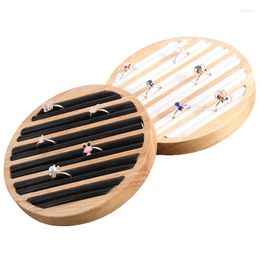 Jewelry Pouches 1 Pc Wood PU Leather Rings Display Stand Tray Case Round Type Ring Stud Earring Organizer