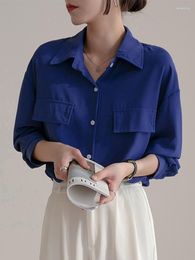 Women's Blouses Blue Blouse Women 2023 Turn-Down Collar Long Sleeve Loose Casual Tops Shirts Elegant Office Ladies Chiffon