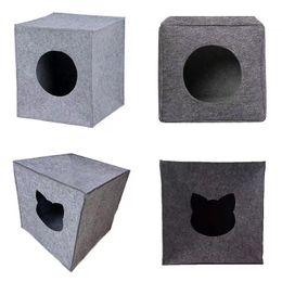 Mats Cosy Cat Bed Cave Large Cat Bed Hideouts with Felt Cat Cube Insert Pillow, Covered Cat Bed Box Shaped Cat Hut