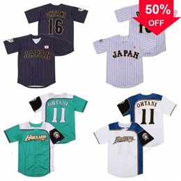 Xflsp GlaMit Japan #16 Shohei Ohtani #11 Men's Baseball Jersey Hokkaido N Ham Fighters Pinstripe Cool Base All Stitched White Black Green Angels