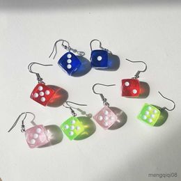Charm Colorful Simple Style Drop Earrings Transparent Dice Pendant For Women Creative Ear R230603
