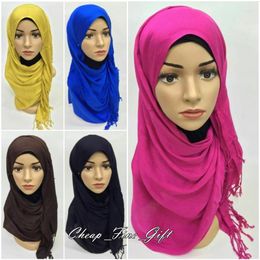 Ethnic Clothing Women Tassles Headscarf Muslim Islamic Plain Hijab Solid Color Shawls Arab Turban Headband Headwrap Long Scarves