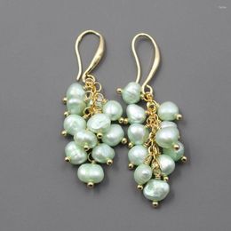 Dangle Earrings GuaiGuai Jewelry Cultured Freshwater Light Green Potato Pearl Gold Plated Hook Handmade For Lady Fashion