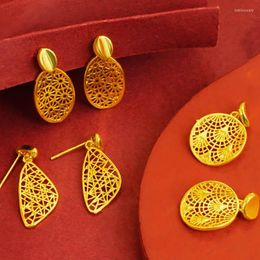 Dangle Earrings Fashion 24K Gold Color Square Circle For Women Huggies Ear Buckle Earring Piercing Jewelry Accessories 2023