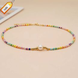 Go2boho Colorful Rainbwo Mixed Japan Bead Choker Gold Chain Necklaces For Women Statement Summer Beach Dainty Gift