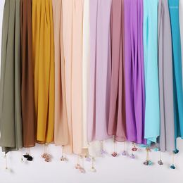 Ethnic Clothing Muslim Woman Veil Pearl Bubble Chiffon Instant Hijab Solid Colour Flower Chains Head Scarves Islam Accessories