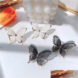 Stud Big Chiffon White Black Butterfly Earrings For Women New Trendys Jewellery Temperament Earings Drop Delivery Dhkzx