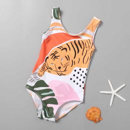 Swimwear Children's single body girls 1-3 years old children's hot spring holiday cartoon tiger swimsuit new beach P230602