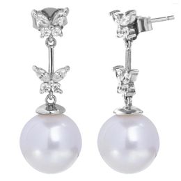 Dangle Earrings 925 Sterling Silver Freshwater Cultured Pearl Drop For Women Butterfly Shape Crystal Fine Handmade Jewelry Party Gifts