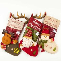 Kid Adult Christmas Gift Bag Red Christmas Stocking Xmas Tree Ornament Kids Candy Bags New Year Home Party Decorative Prop santa Socks Decoration Alkingline