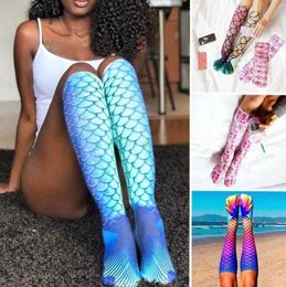 New 3D Mermaid socks printing Cosplay Socks Fashion women long mermaid pattern stockings sock bottoming Fish Scale Pattern socks 16 design