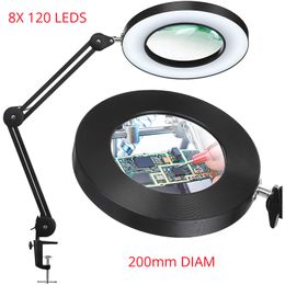 Magnifying Glasses 200MM Diam 120 LED 8X Magnifying Glass for Reading Soldering station phone with LED light stand Illuminated magnifier 230602