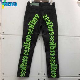 YICIYA Embroidered Leather Cargo Pants Men Women Quality Joggers Sweatpants Trousers