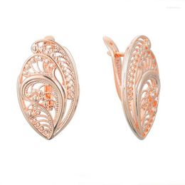 Dangle Earrings FJ Women 585 Rose Gold Color Flowers Shaped Oval Drop Jewelry