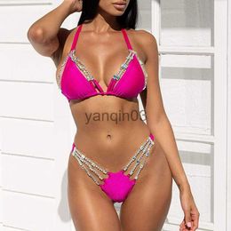 Women's Swimwear 2Pcs Swimsuit Women Rhinestone Halter Bikini Set Push Up Padded Bra+Low Waist Female Bathing Suit Brazilian Bather Swimwear J230603