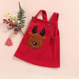 Girl Dresses 3m-3Y Christmas Born Infant Toddler Baby Girls Dress Red Deer Strap Corduroy Clothes Xmas Party Costume D84