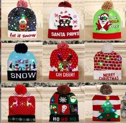 Fashion Christmas knitted beanies hats with LED light adults kids Colorful luminous knit cap warm slouch Beanie Soft Stretch Cable Acrylic caps Stingy Brim caps