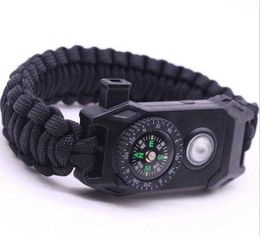 handmade parachute cord Survival Bracelets with escape rope compass led torch lamp lights bike cycling wristband SOS rescue bracelet tool