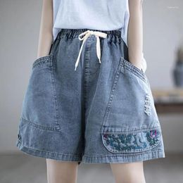 Women's Shorts Embroidered Panels Ripped Jeans Women's Shorty Sexy Woman Clothes Pants Female Clothing Mini Short Jean Korean Style