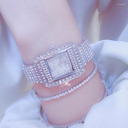 Wristwatches 2023 Product Top Luxury Diamond Watch For Women&#39;s Elegant Square Small Dial Gold Silver Party Wrist Relogio Feminino