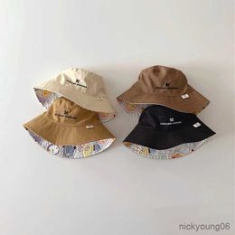 Hair Accessories Summer Letter Embroidery Bucket Hat for Baby Girls Boys Double Sided Cap Print Kids Beach Sun Hats
