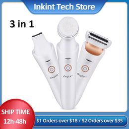 Epilator 3in1 electric lady shaver kit women female hair removal trimming kit bikini depilatory device with washing face brush P40