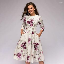 Casual Dresses Women's A-line Party Flowers Three Quarter Sleeves Dress Chic And Elegant For Women 2023 Evening Work Clothing